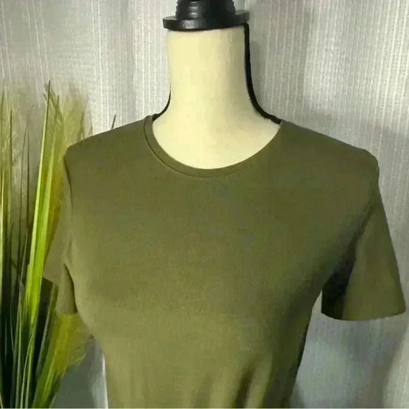 Theory Women’s P Small Knotted Tie Front Olive Green Above Knee T Shirt Dress - Picture 2 of 11